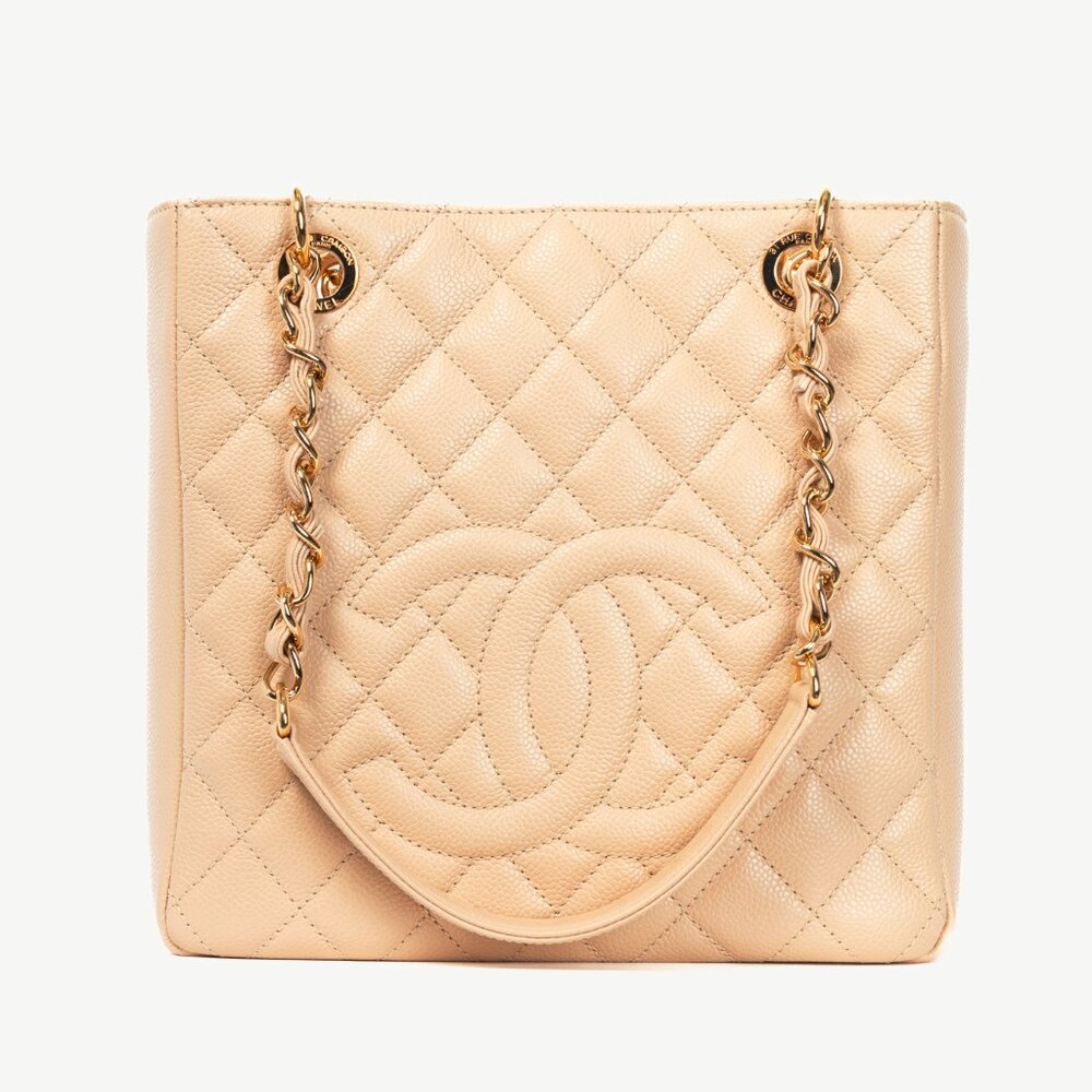 Chanel Classic Beige Clair Caviar Leather Quilted CC Petit Shopping Tote